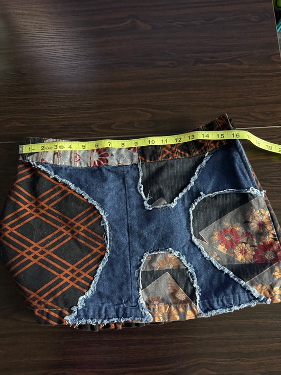 Custo Barcelona Patchwork Denim Mini Skirt in Blue, Black, Rust - Picture 4 of 5